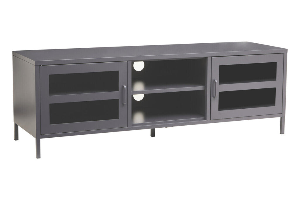 Acier Grey Metal and Glass Two Door Media Unit with Open Shelves