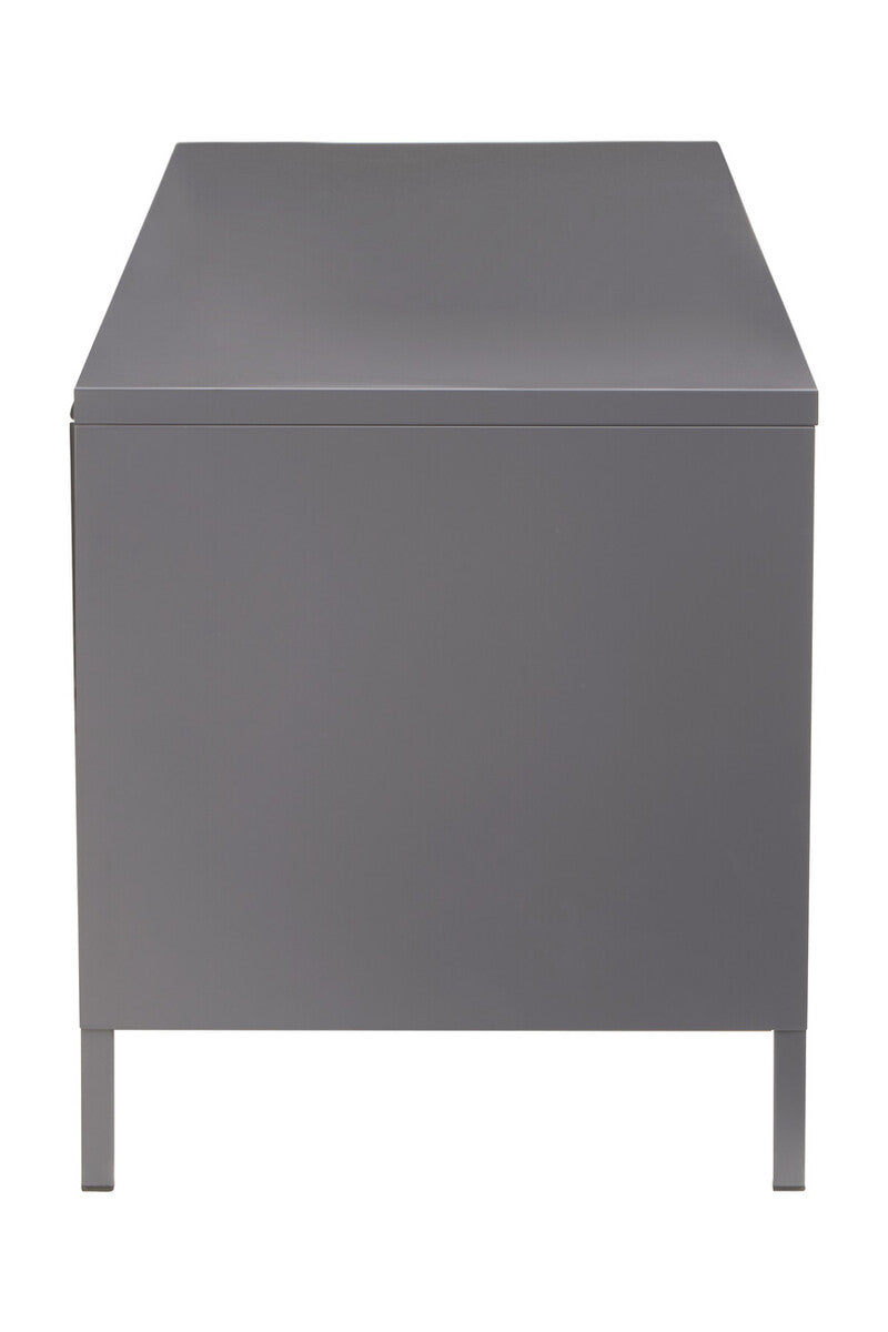 Acier Grey Metal and Glass Two Door Media Unit with Open Shelves