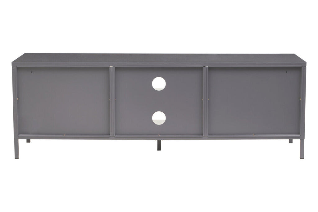 Acier Grey Metal and Glass Two Door Media Unit with Open Shelves
