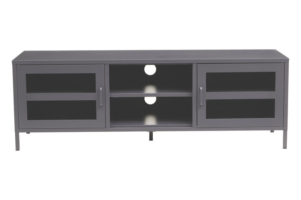 Acier Grey Metal and Glass Two Door Media Unit with Open Shelves
