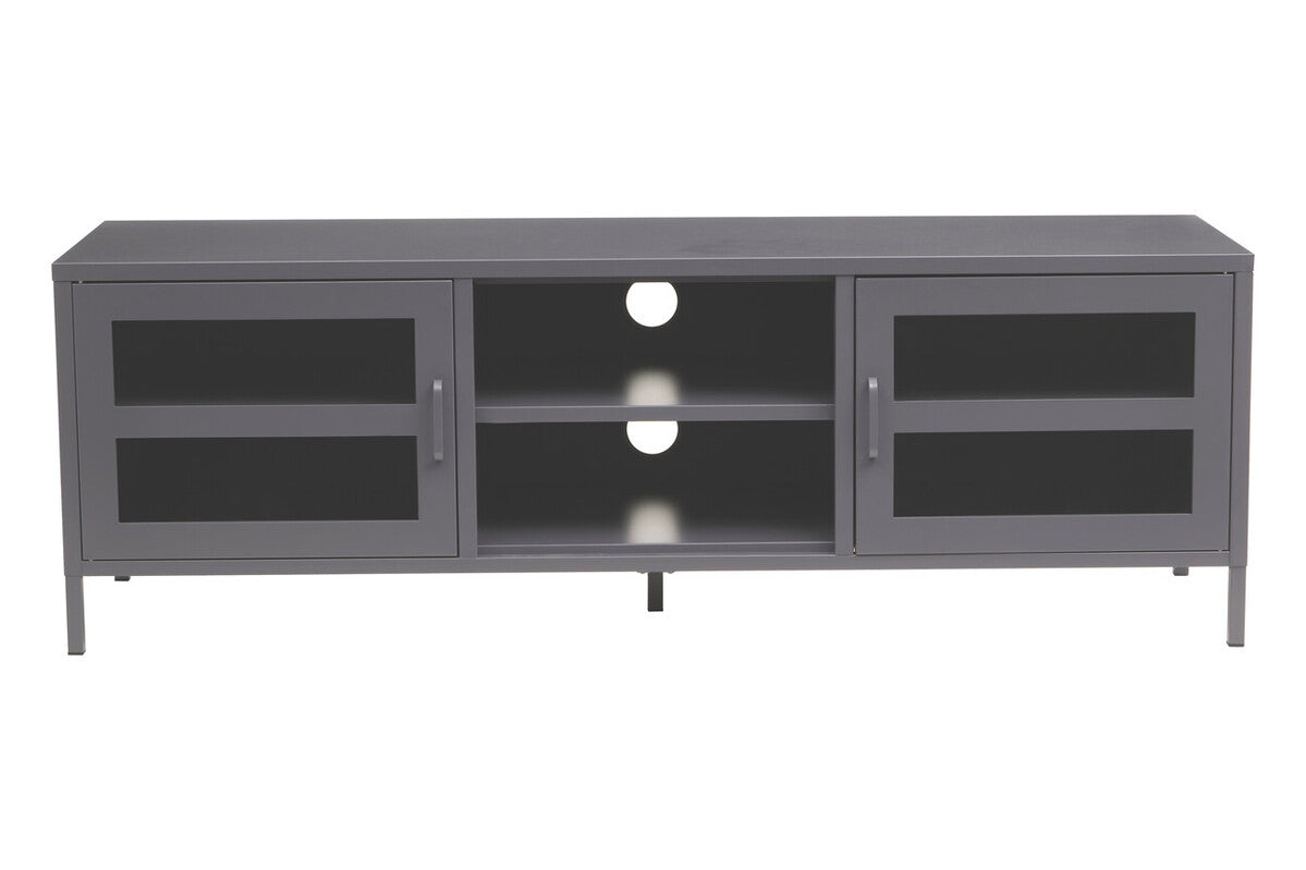 Acier Grey Metal and Glass Two Door Media Unit with Open Shelves