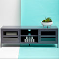 Acier Grey Metal and Glass Two Door Media Unit with Open Shelves