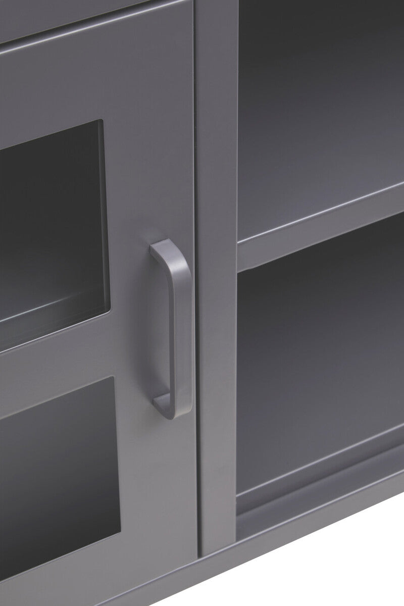 Acier Grey Metal and Glass Two Door Media Unit with Open Shelves