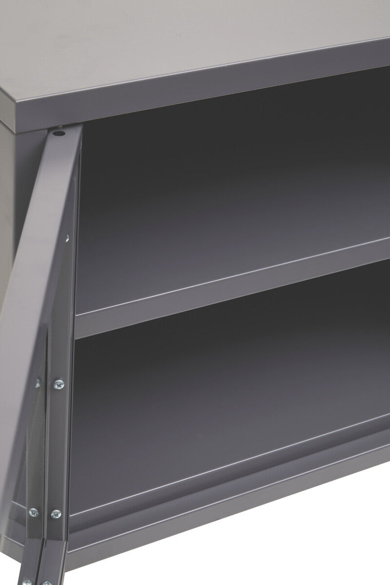 Acier Grey Metal and Glass Two Door Media Unit with Open Shelves