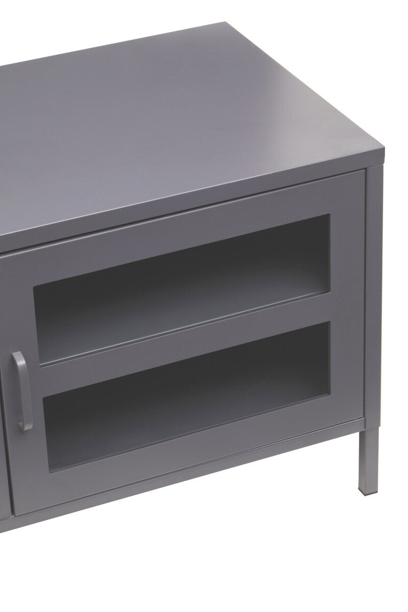 Acier Grey Metal and Glass Two Door Media Unit with Open Shelves