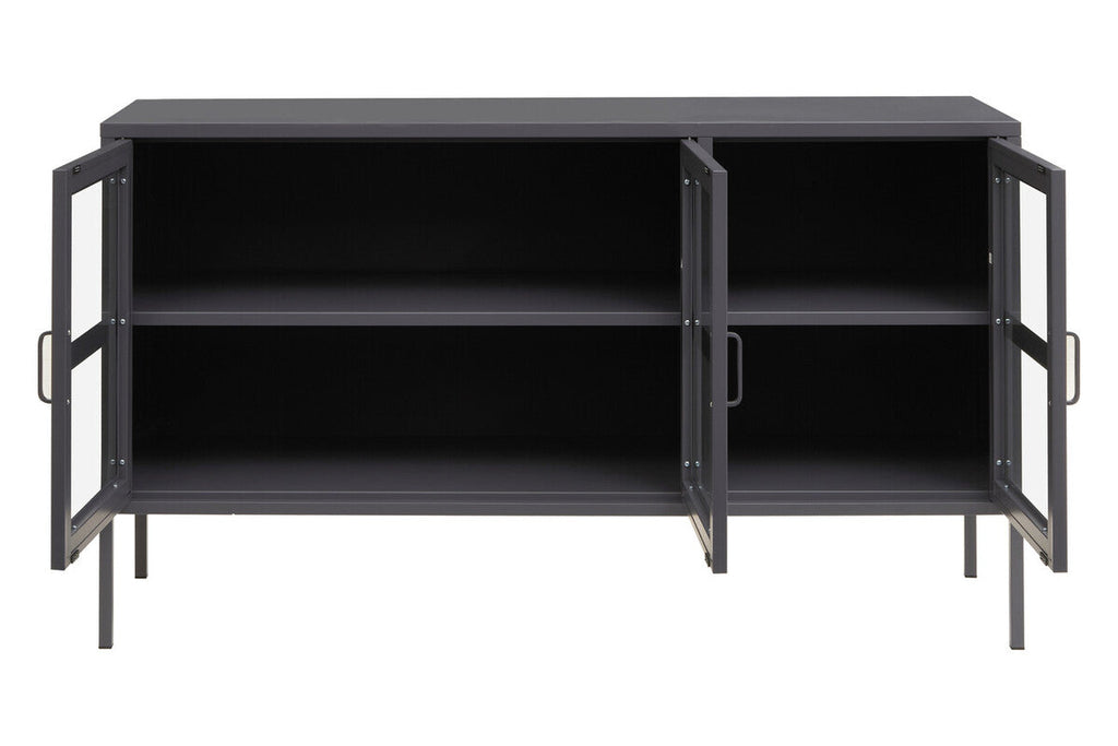 Acier Grey Metal and Glass Three Door Sideboard with Adjustable Shelves