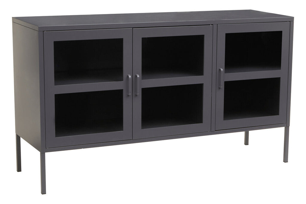 Acier Grey Metal and Glass Three Door Sideboard with Adjustable Shelves
