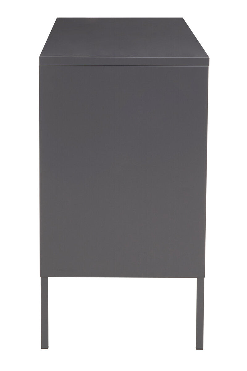 Acier Grey Metal and Glass Three Door Sideboard with Adjustable Shelves
