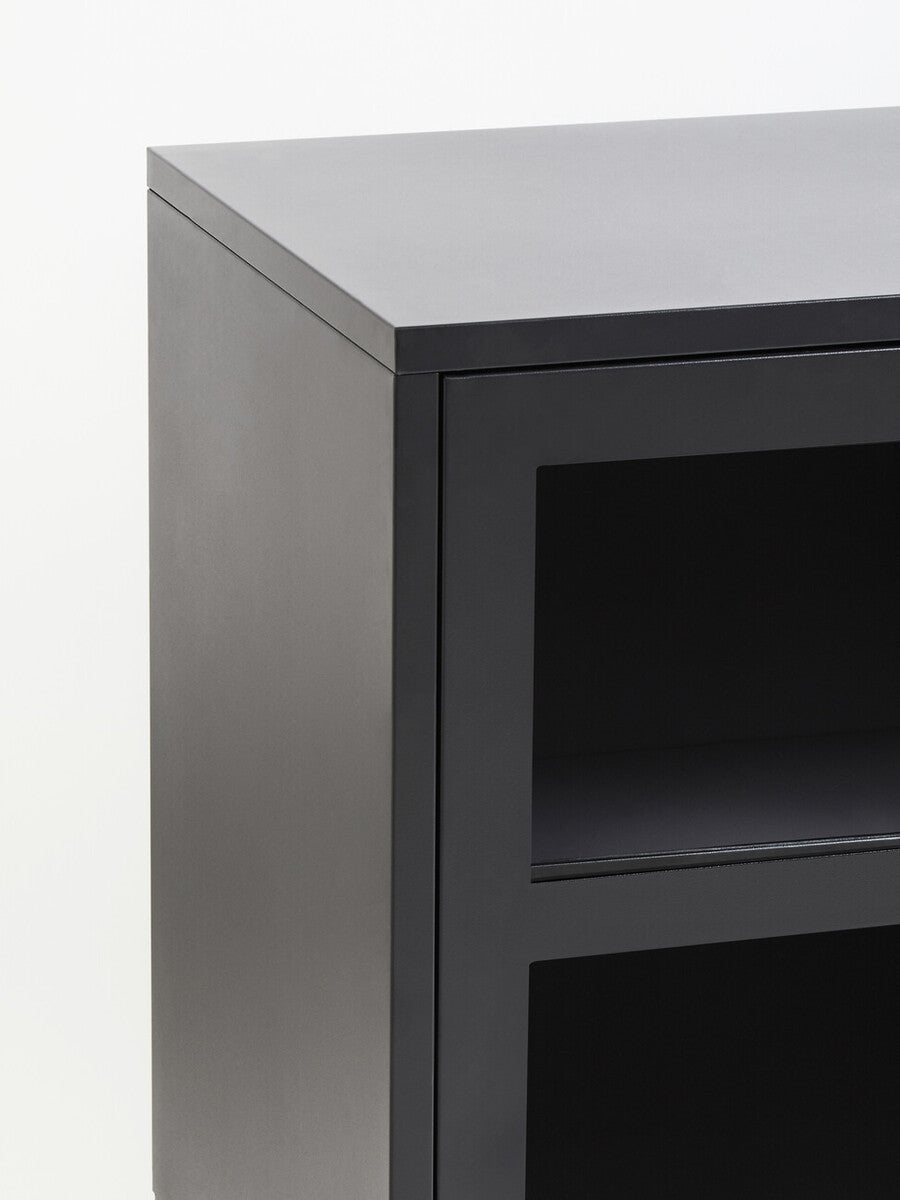 Acier Grey Metal and Glass Three Door Sideboard with Adjustable Shelves