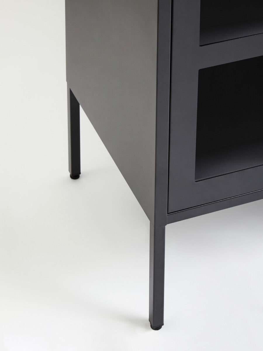 Acier Grey Metal and Glass Three Door Sideboard with Adjustable Shelves