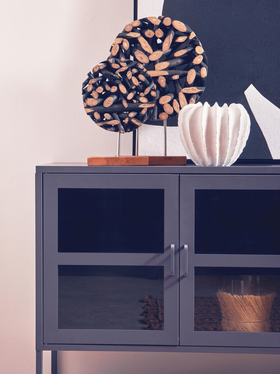Acier Grey Metal and Glass Three Door Sideboard with Adjustable Shelves
