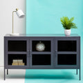 Acier Grey Metal and Glass Three Door Sideboard with Adjustable Shelves