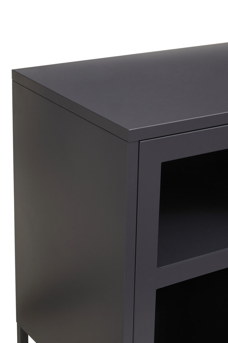 Acier Grey Metal and Glass Three Door Sideboard with Adjustable Shelves