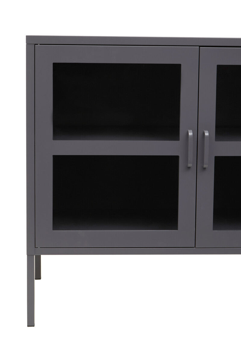 Acier Grey Metal and Glass Three Door Sideboard with Adjustable Shelves