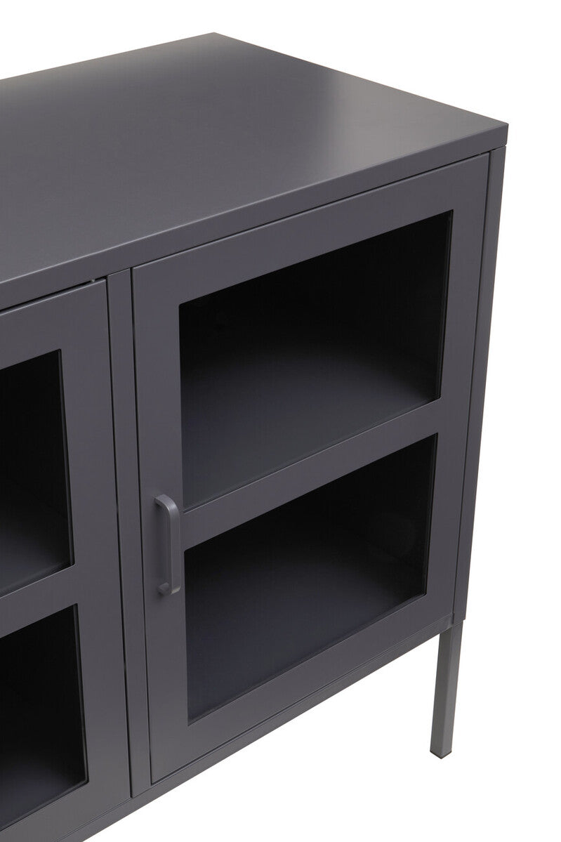 Acier Grey Metal and Glass Three Door Sideboard with Adjustable Shelves