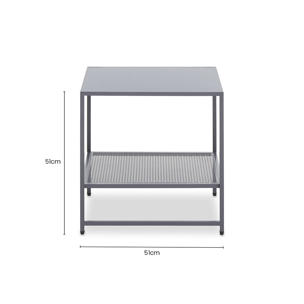 Acero Grey Metal Square Side Table with Mesh Shelf