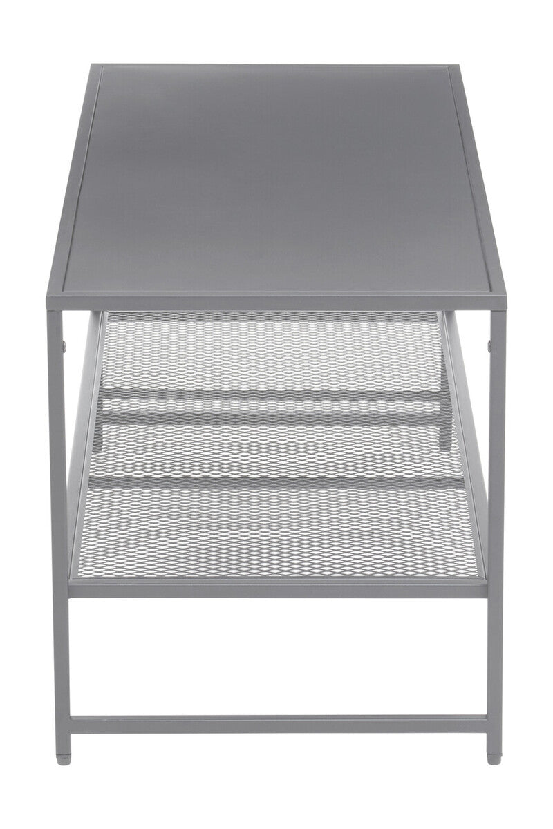 Grey Powder Coated Metal Coffee Table with Lower Mesh Display Shelf, Acero