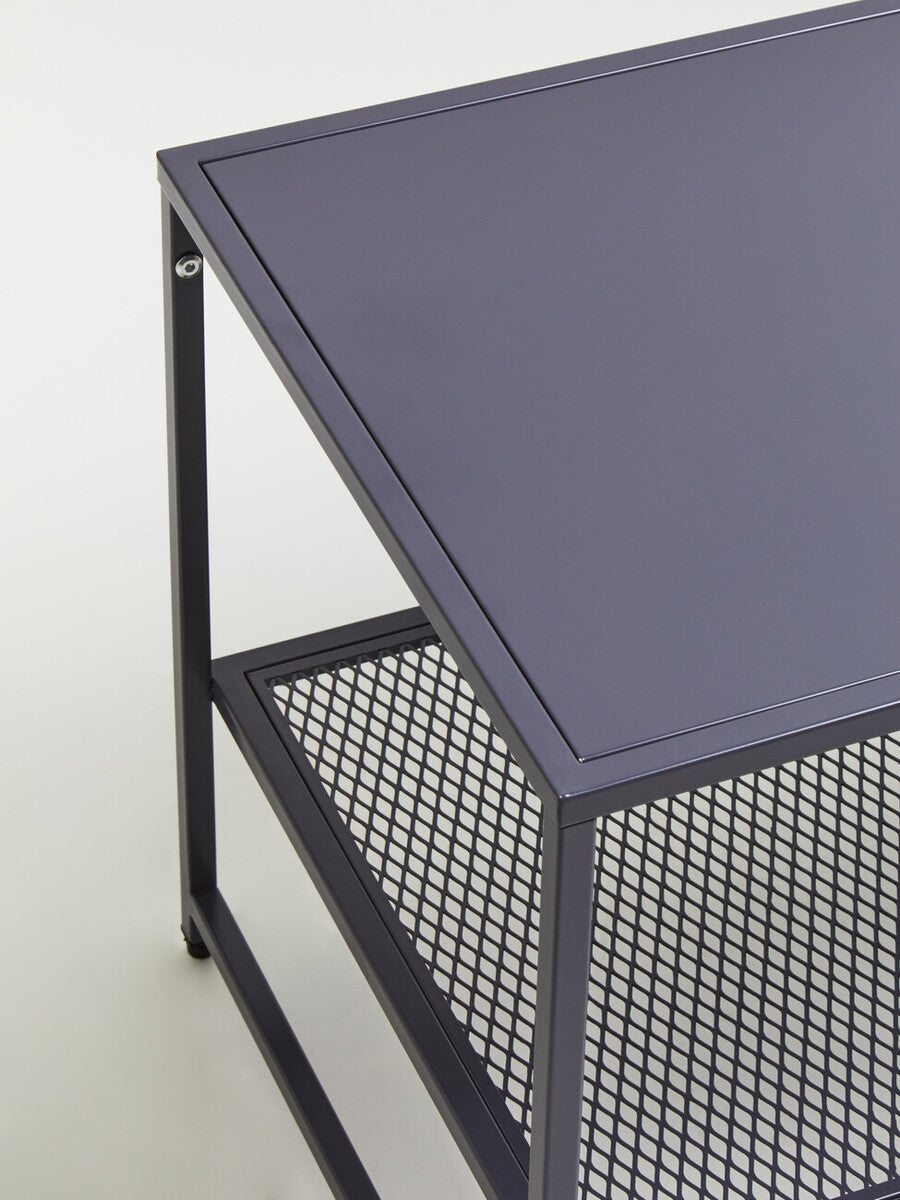 Grey Powder Coated Metal Coffee Table with Lower Mesh Display Shelf, Acero