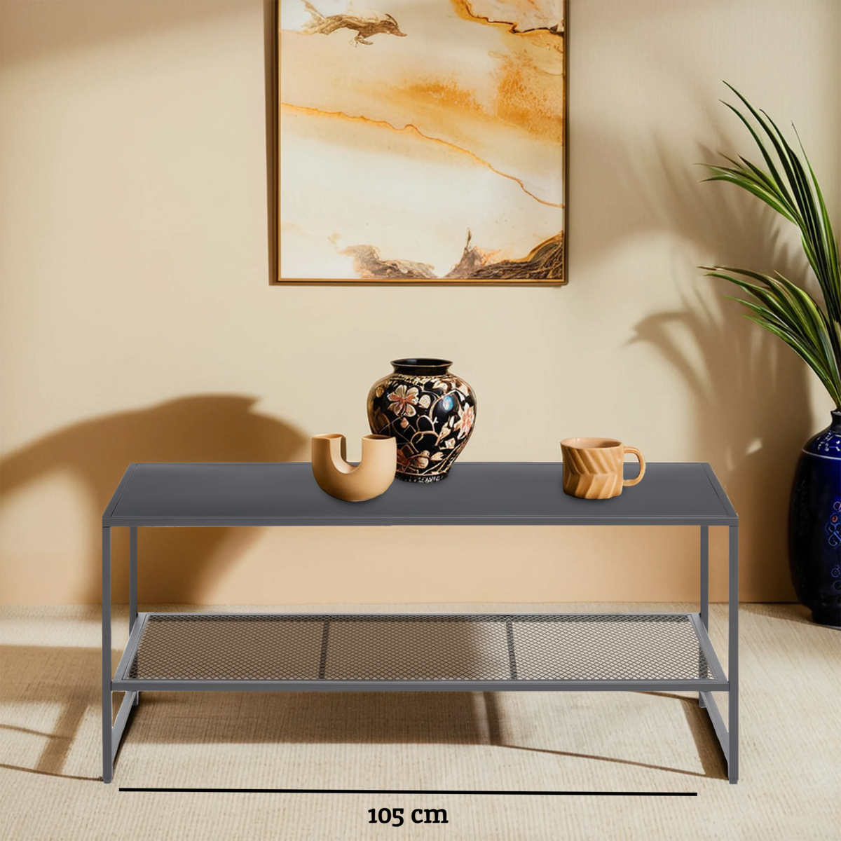 Acero Grey Metal Coffee Table with Mesh Shelf