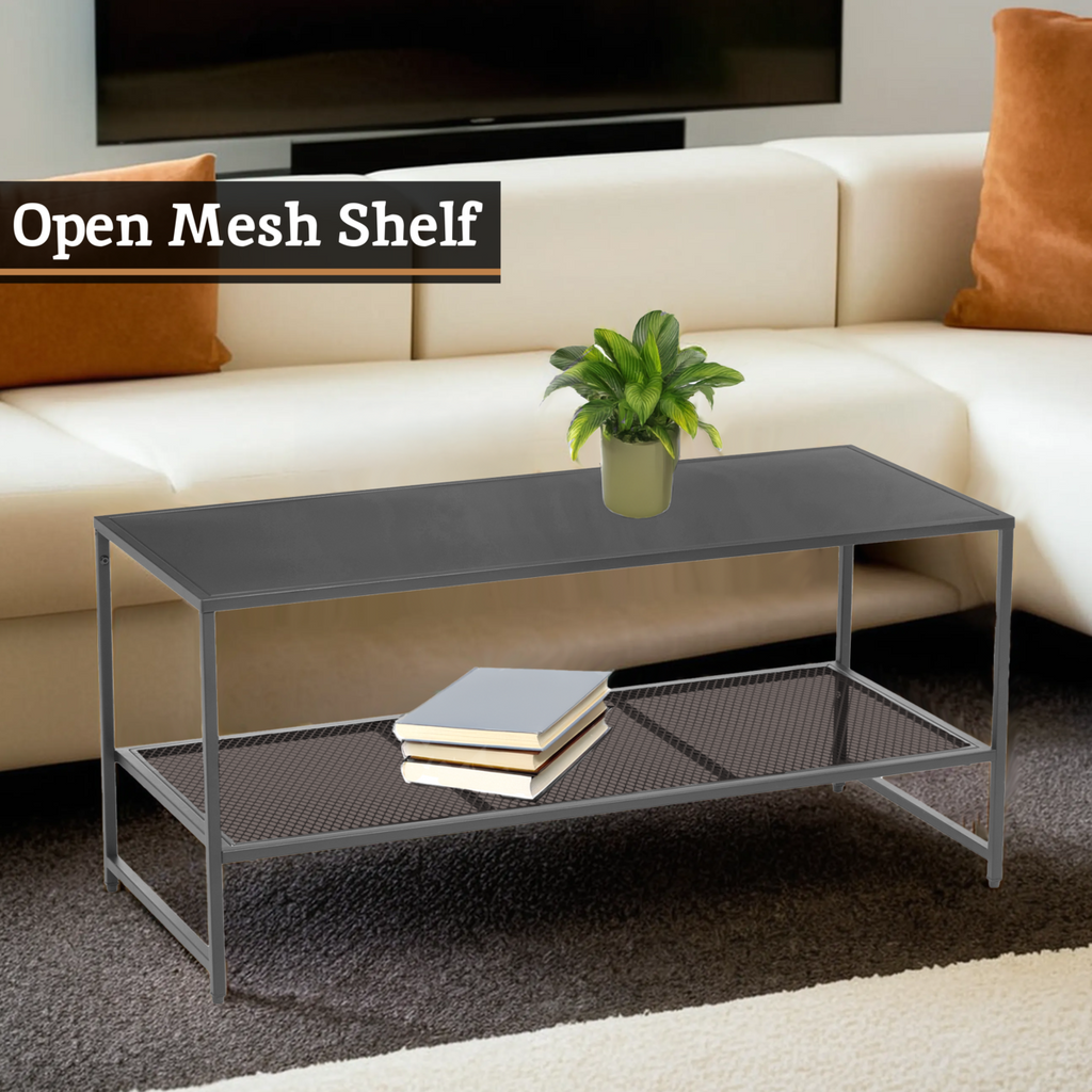 Acero Grey Metal Coffee Table with Mesh Shelf