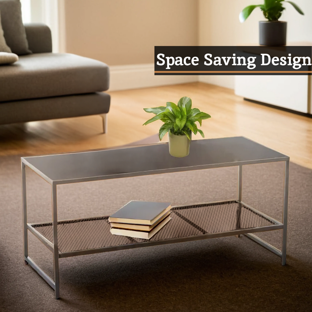 Acero Grey Metal Coffee Table with Mesh Shelf
