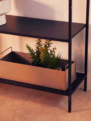 Black Metal Console Table with Rectangular Top and Two-Tier Open Shelf Storage, Acero