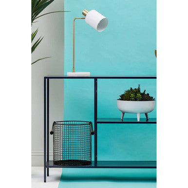 Black Metal Console Table with Rectangular Top and Two-Tier Open Shelf Storage, Acero