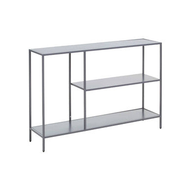 Grey Metal Console Table with Rectangular Top and Two-Tier Open Shelf Storage, Acero