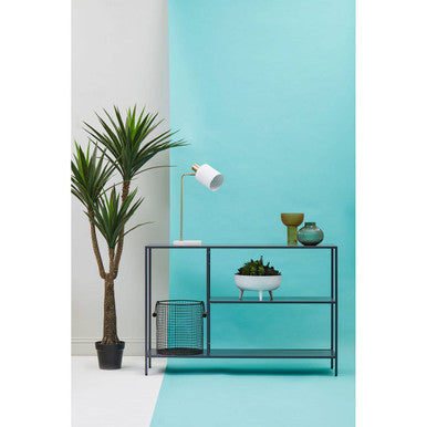 Grey Metal Console Table with Rectangular Top and Two-Tier Open Shelf Storage, Acero