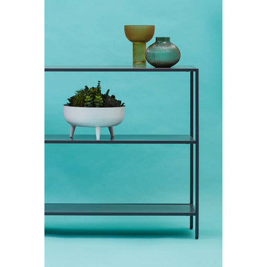 Grey Metal Console Table with Rectangular Top and Two-Tier Open Shelf Storage, Acero