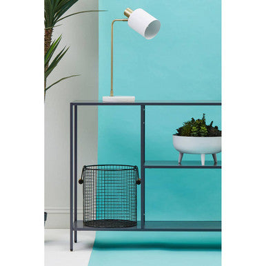 Grey Metal Console Table with Rectangular Top and Two-Tier Open Shelf Storage, Acero