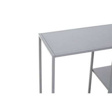 Grey Metal Console Table with Rectangular Top and Two-Tier Open Shelf Storage, Acero