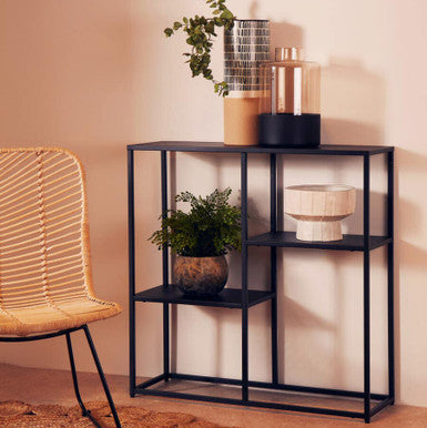 Acero Black Metal Three Tier Open Shelf Unit