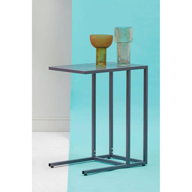 Grey Powder Coated Metal Side Table with C-Shaped Design, Acero