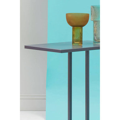 Grey Powder Coated Metal Side Table with C-Shaped Design, Acero