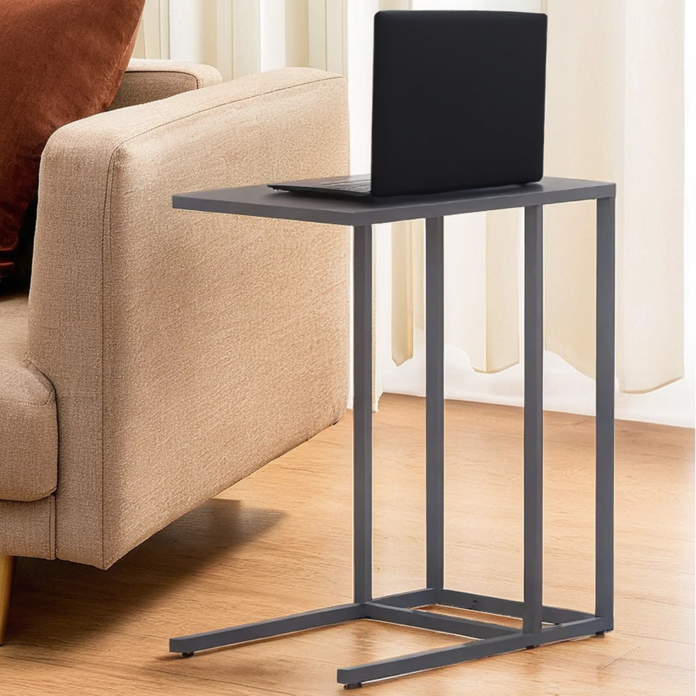 Grey Powder Coated Metal Side Table with C-Shaped Design, Acero
