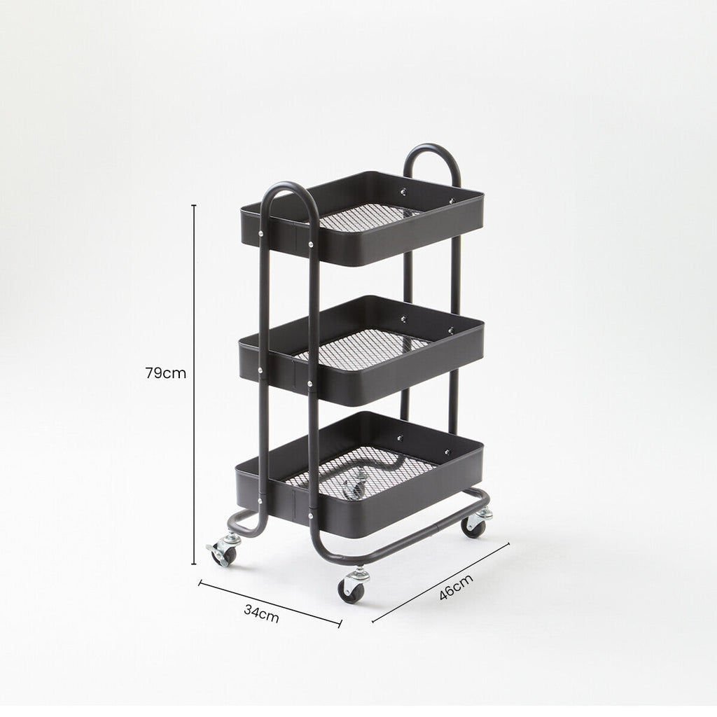 Acero Black Metal Three Tier Trolley