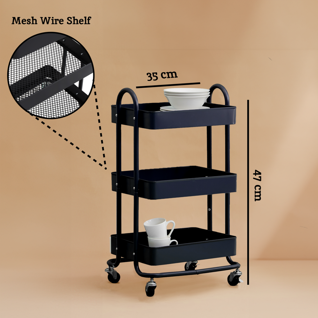 Acero Black Metal Three Tier Trolley