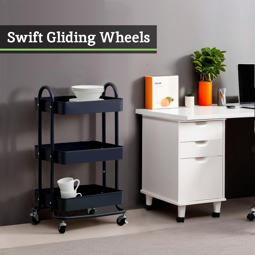 Acero Black Metal Three Tier Trolley