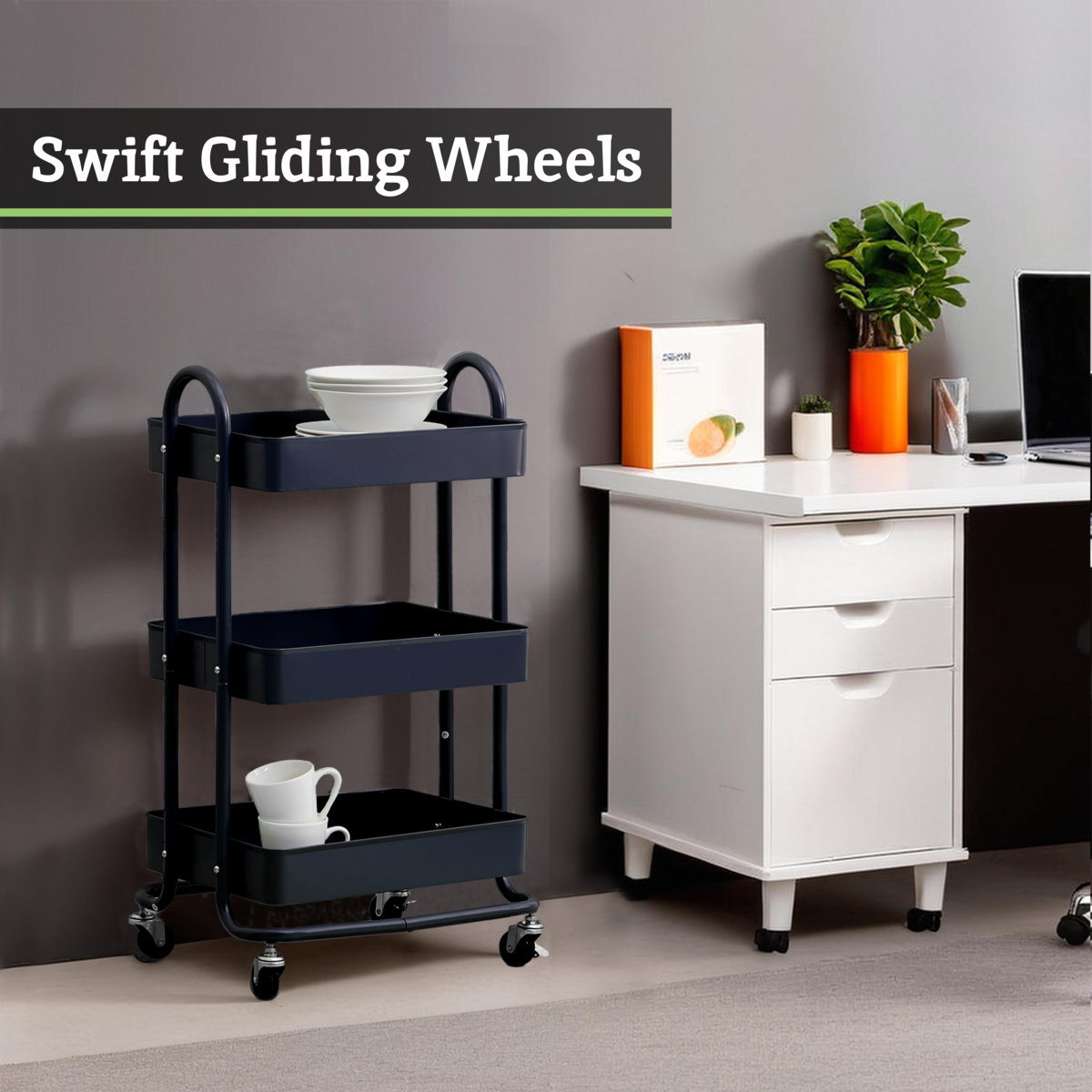 Acero Black Metal Three Tier Trolley