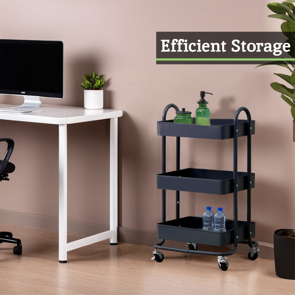 Acero Black Metal Three Tier Trolley