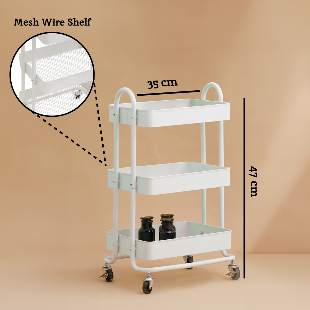 Acero White Metal Three Tier Trolley