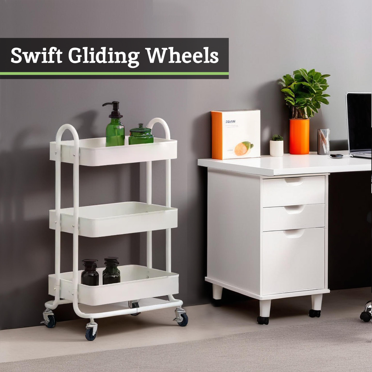 Acero White Metal Three Tier Trolley