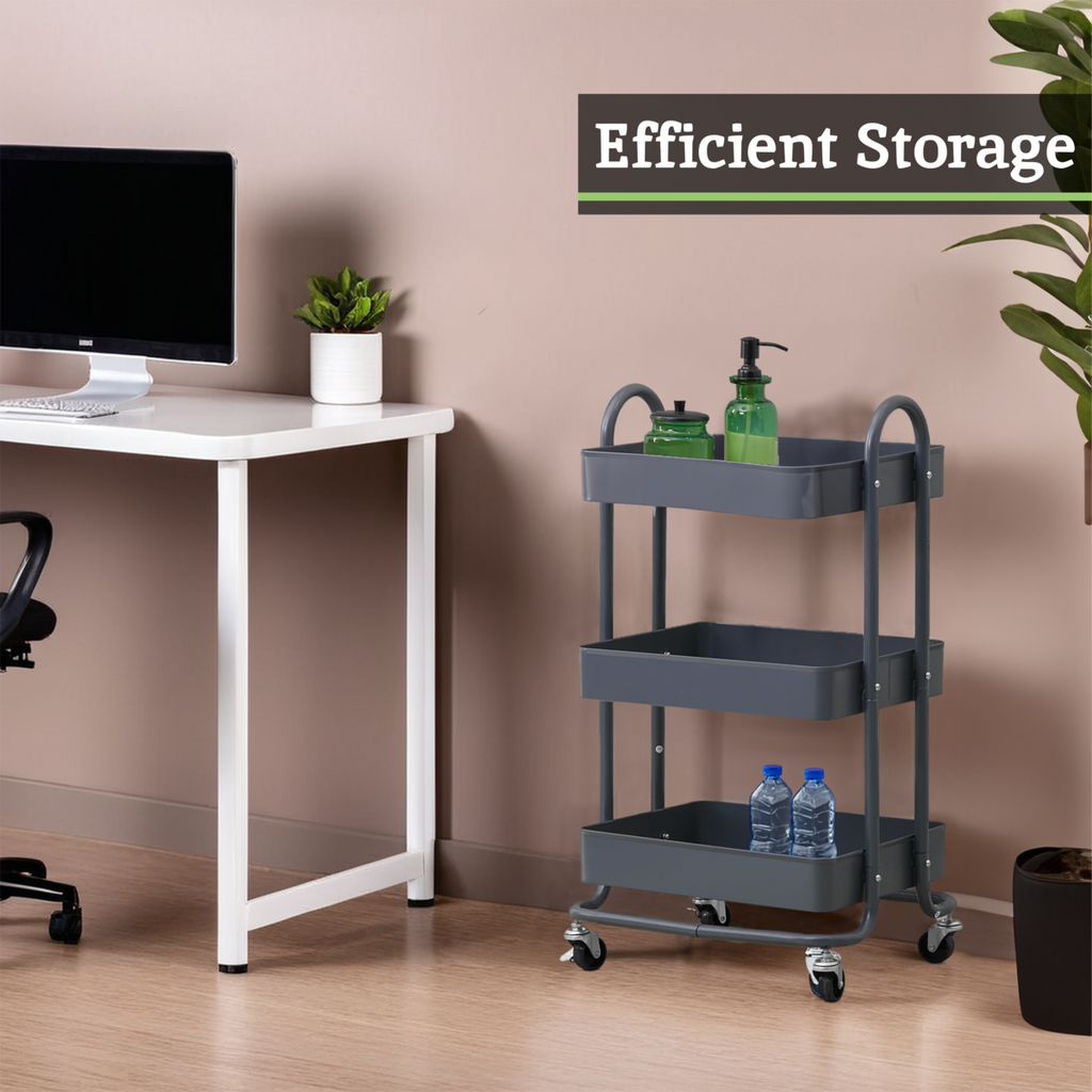 Acero Grey Metal Three Tier Trolley