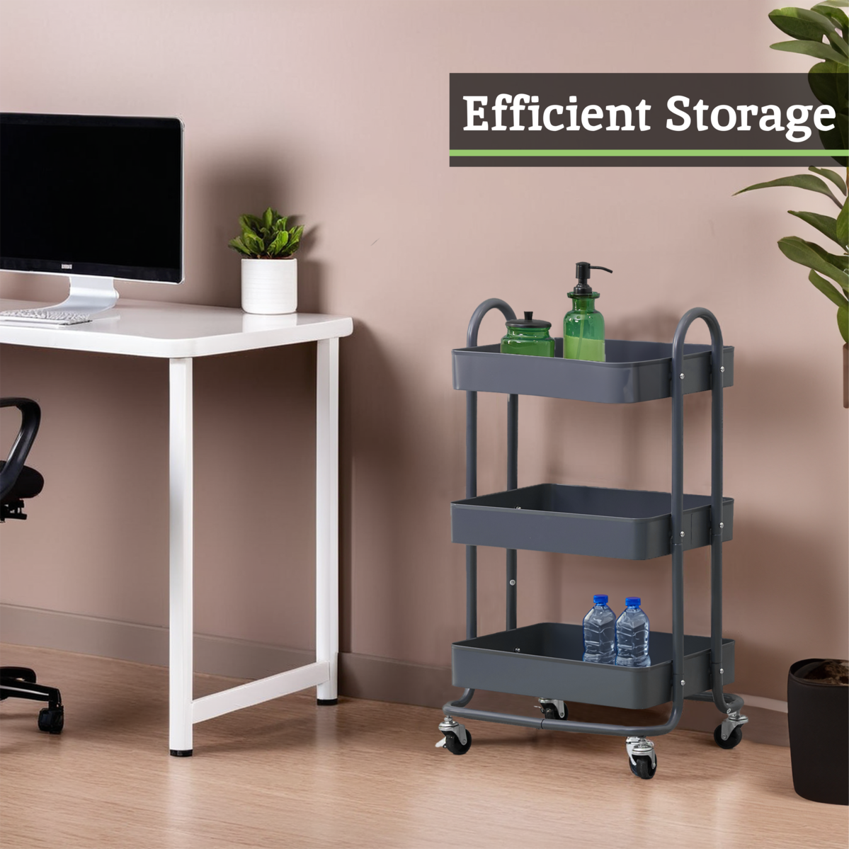 Acero Grey Metal Three Tier Trolley