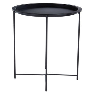 Black Powder Coated Metal Round Side Table with Intersecting Cross Base, Acero