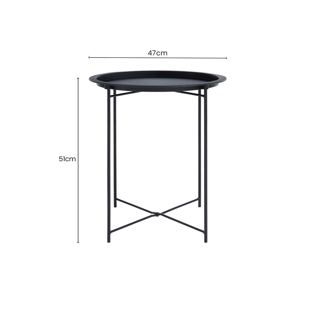 Acero Black Metal Round Side Table with Cross Base