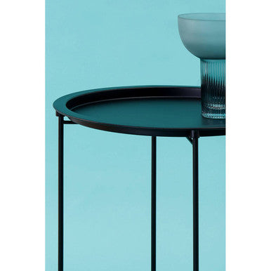 Black Powder Coated Metal Round Side Table with Intersecting Cross Base, Acero