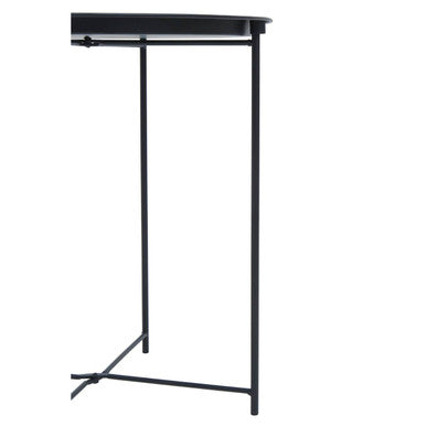 Black Powder Coated Metal Round Side Table with Intersecting Cross Base, Acero