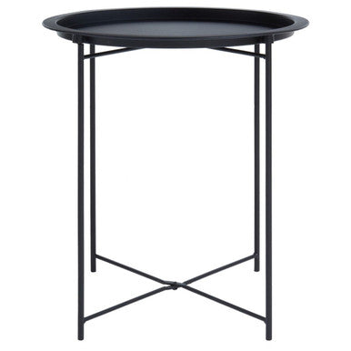 Black Powder Coated Metal Round Side Table with Intersecting Cross Base, Acero